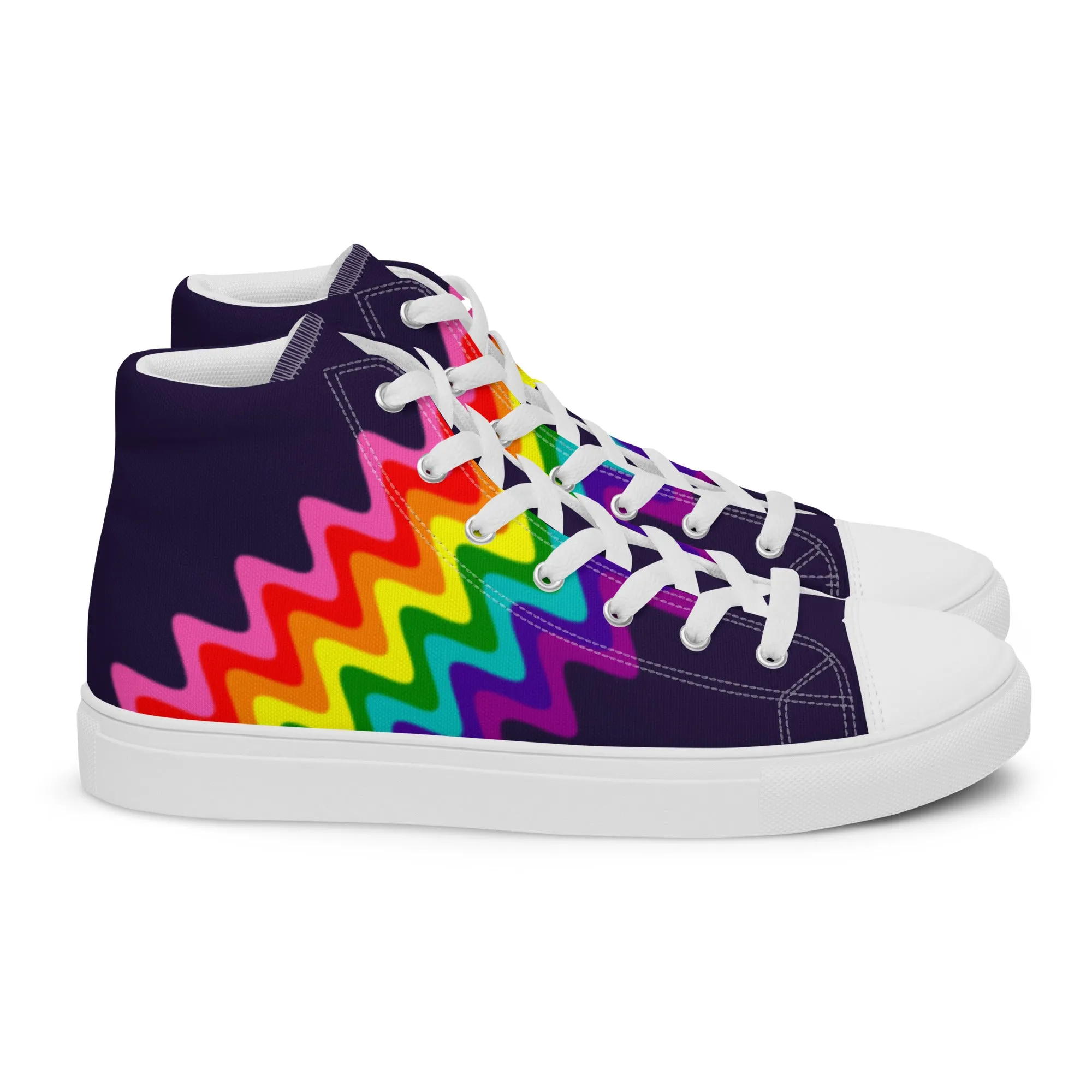 Wavy Gilbert Baker Rainbow Pride Flag High Top Trainers (female sizes)