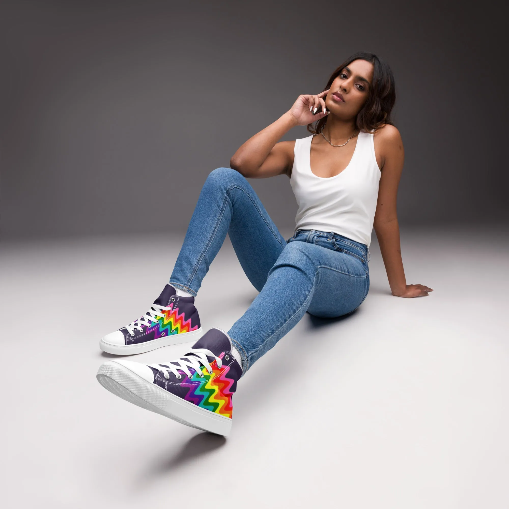 Wavy Gilbert Baker Rainbow Pride Flag High Top Trainers (female sizes)