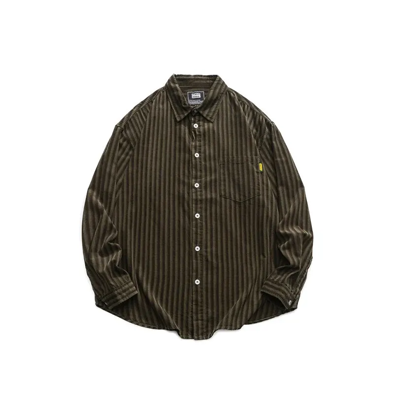 Wiaofellas  -  Japan fashion Retro Corduroy Stripe Design Men and Women Loose Casual Long sleeve Shirts