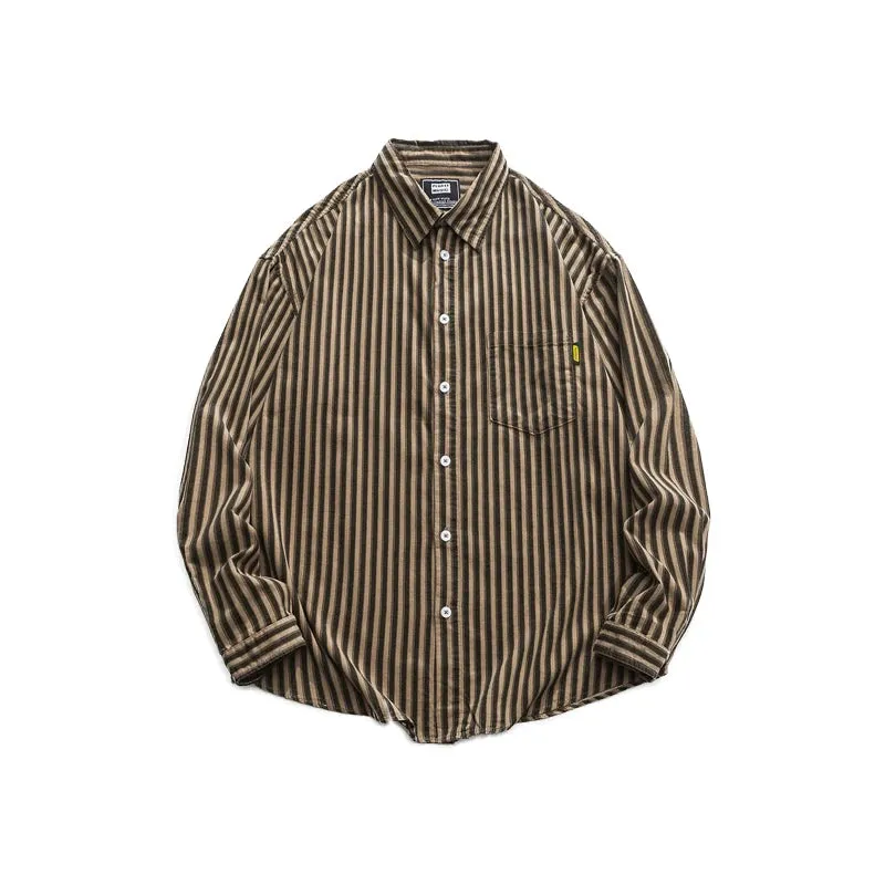 Wiaofellas  -  Japan fashion Retro Corduroy Stripe Design Men and Women Loose Casual Long sleeve Shirts