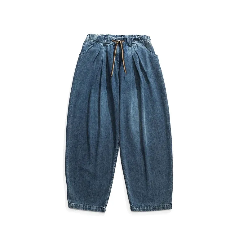 Wiaofellas  -  Japan fashion Retro Old Heavy Industry Washing Design Men and Women Loose Casual Drawstring Jeans