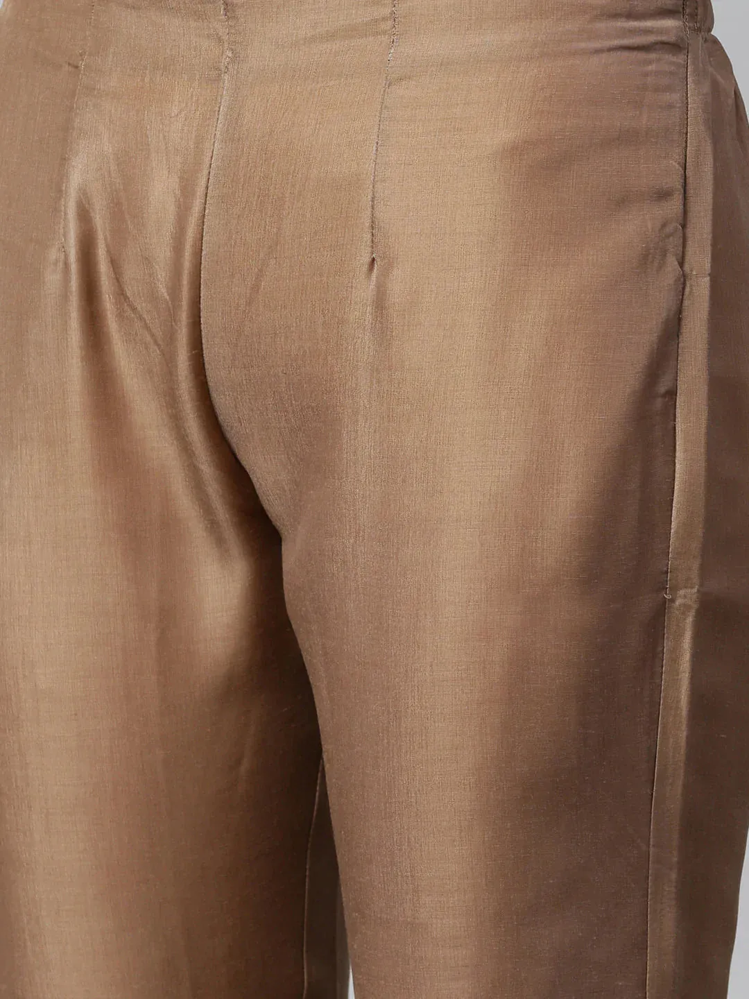 Women Brown Embroidered Solid Kurta With Trousers