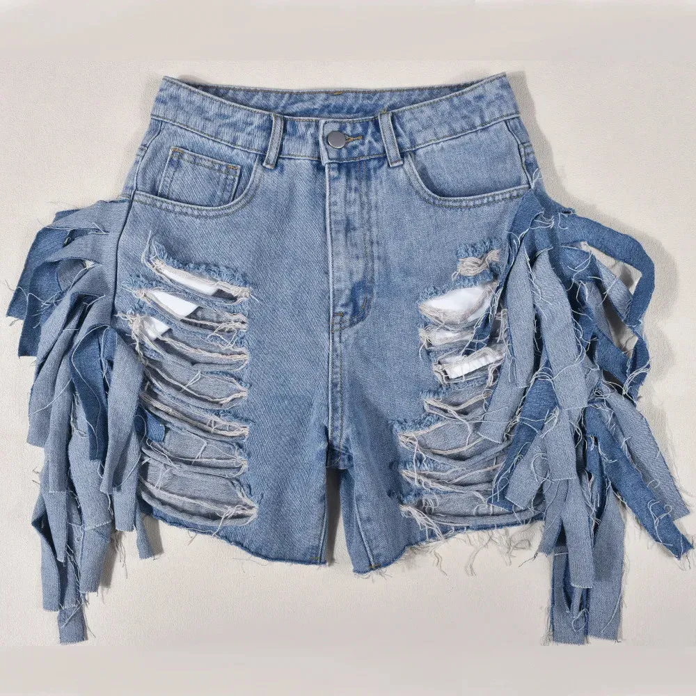 Women Denim Pants Stretch Fashion Ripped Frayed Hem Femme Shorts