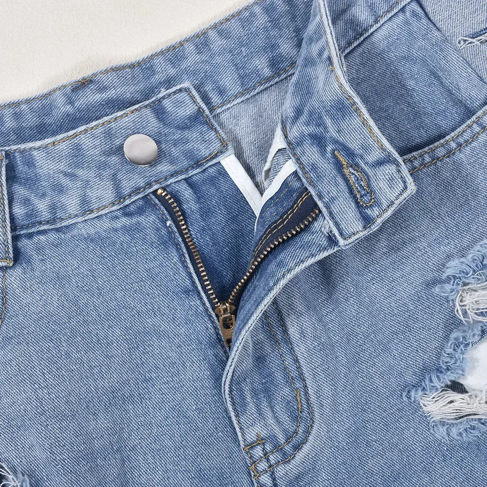 Women Denim Pants Stretch Fashion Ripped Frayed Hem Femme Shorts