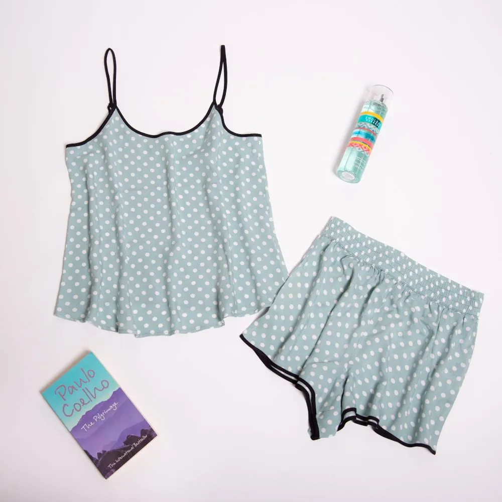 Women summer pajama set Mint dotted top   shorts