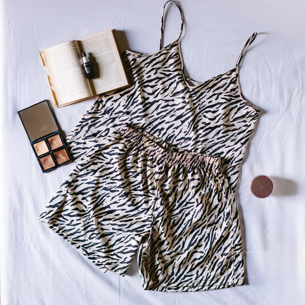 Women summer pajama set Zebra Pattern top   shorts