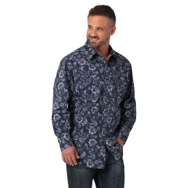 Wrangler Way Out West Navy Floral Print Western Snap Shirt for Men