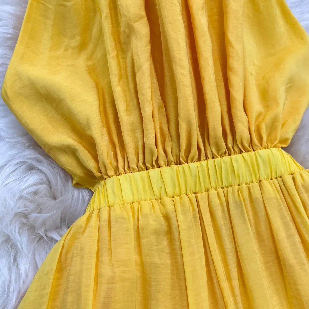 Yellow A line short dress fashion dress   S377